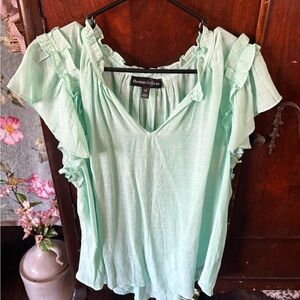 Mint Ruffle Sleeve V-Neck Blouse